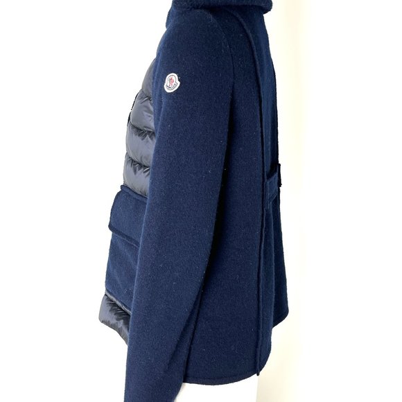 Authentic Moncler Navy Wool Padded Maglione Tricot Cardigan Down Jacket L - Picture 2 of 12